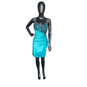 Teal Satin/Black Lace Cocktail/Party Dress NWOT - Da Vinci